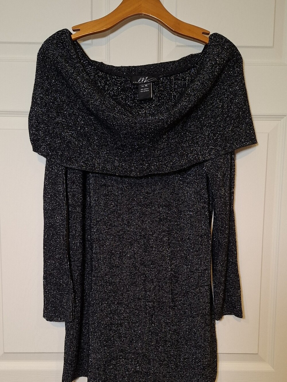 Midnight Velvet Black Metallic Off-the-Shoulder Knit Sweater Dress